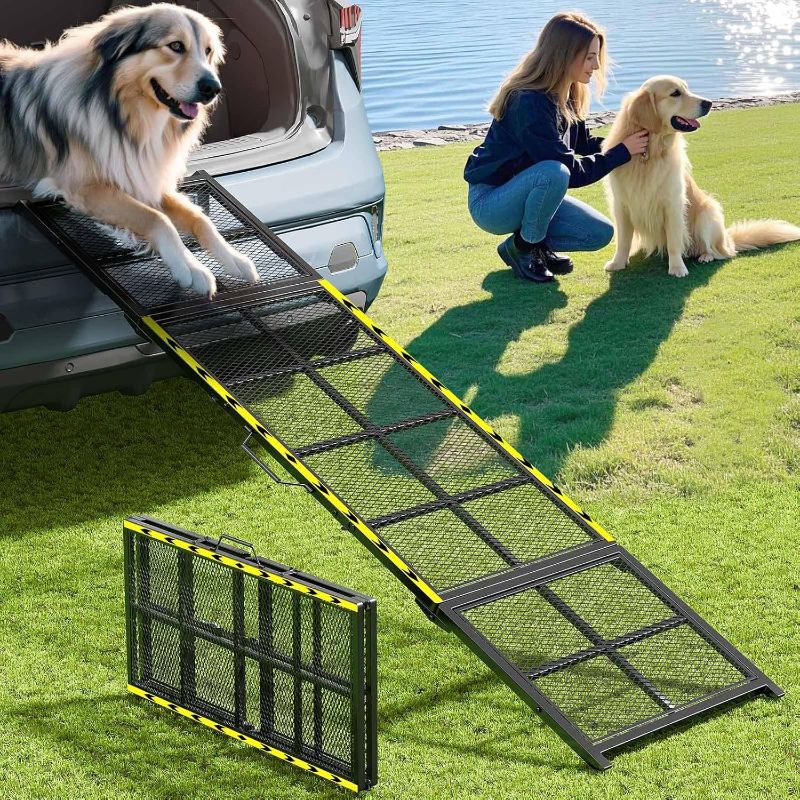 Photo 1 of Dog Ramp for Car, 74x20 Inches Outdoor Portable Dog Ramps for Large Dogs with Reflective Strips, Non-Slip Surface Pet Ramp (Support Up to 150LBS)

