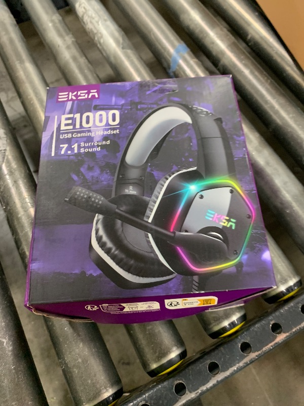 Photo 1 of EKSA E1000 USB Gaming Headset for PC, Computer Headphones with Microphone/Mic Noise Cancelling, 7.1 Surround Sound, RGB Light - Wired Headphones for PS4, PS5 Console, Laptop, Call Center