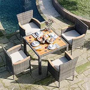 Photo 1 of Walsunny 5 Pieces/ 7 Pieces Patio Dining Set, Square Wood Table
