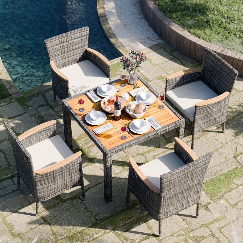 Photo 1 of Walsunny 5 Pieces/ 7 Pieces Patio Dining Set, Square Wood Table
