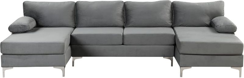 Photo 1 of Divano Roma Furniture Modern Large Velvet Fabric U-Shape Sectional Sofa, Double Extra Wide Chaise Lounge Couch, Grey