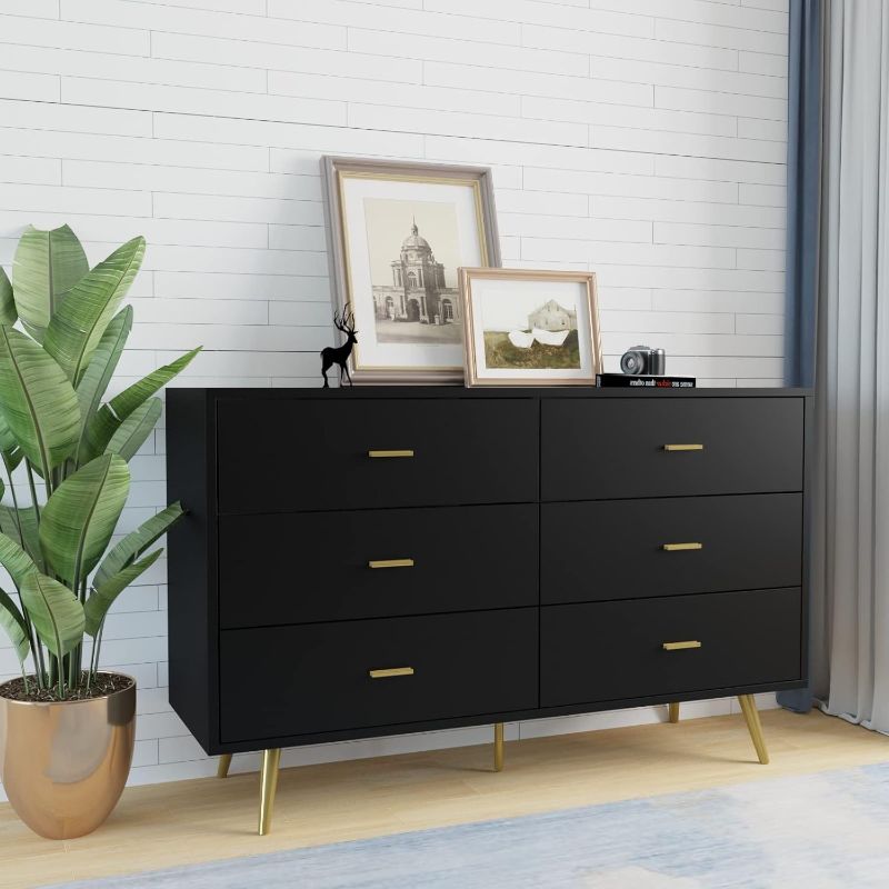 Photo 1 of JOZZBY 6 Drawer Dresser, Modern Wood Dresser for Bedroom with Wide Drawers and Metal Handles, Storage Chest of Drawers for Living Room Hallway Entryway
