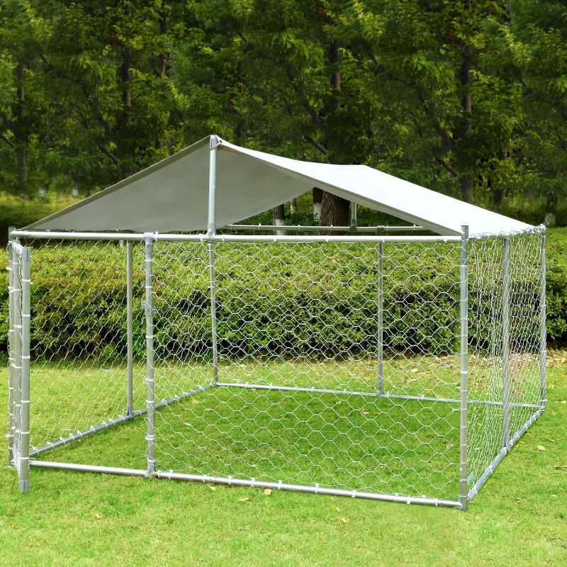 Photo 1 of Large Dogs Kennel Outdoor with Waterproof Cover, Heavy Duty Metal Outside Dog Cage House, Outdoor Dogs Run Dog Pen Pet Playpens Enclosure