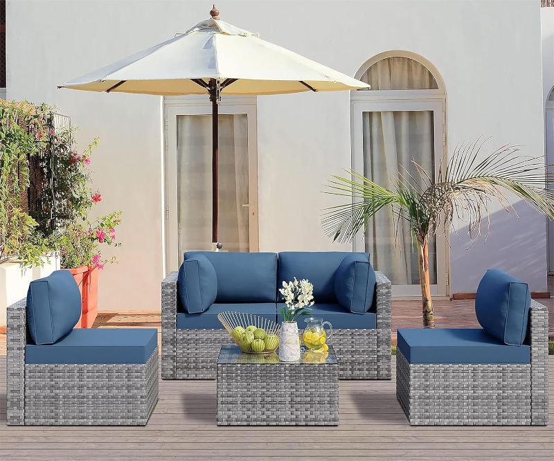 Photo 1 of Walsunny Patio Furniture 5 Pieces Outdoor Sectional Sofas, Sliver Wicker