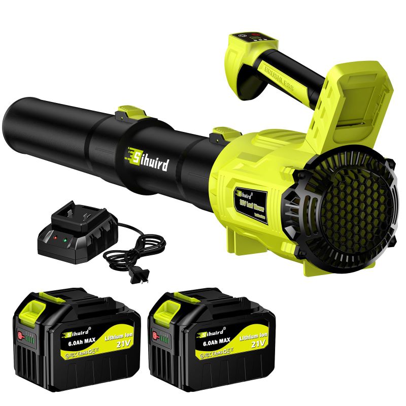 Photo 1 of Leaf Blower Cordless,2 x 21V 6.0Ah Battery and Charger, with 680CFM 190MPH Electric Cordless Leaf Blower, 3-Variable Speed & Turbo Mode, Blowers for Lawn Care (Green C 5002)