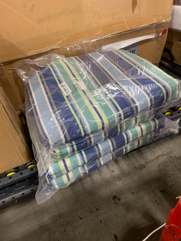 Photo 1 of Basic Beyond Outdoor Chair Cushions Set of 4, Outdoor Cushions for Patio Furniture, Water Resistant Patio Chair Cushions with 2 Ties, 17x16x2, Pinstriped Blue