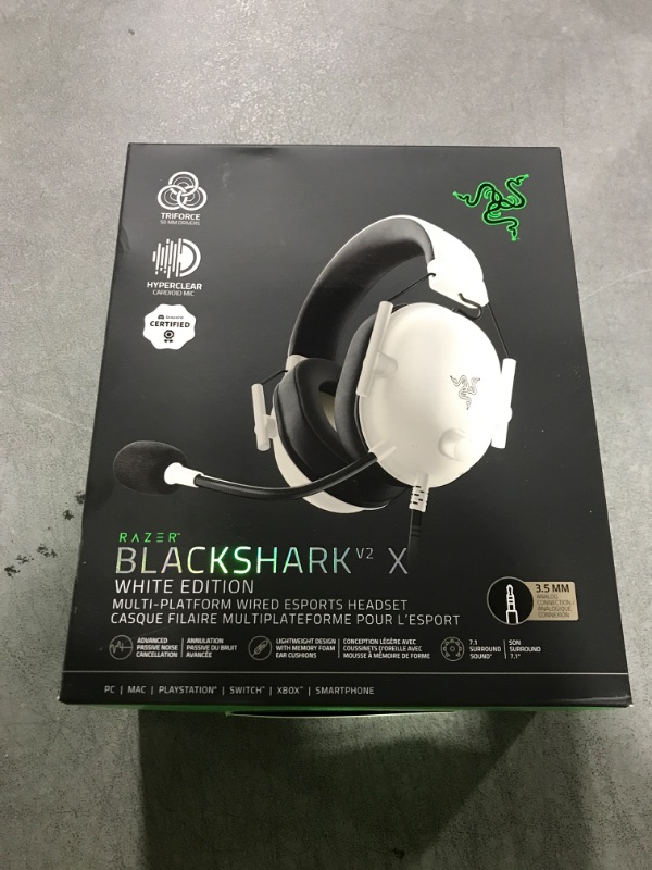 Photo 1 of Razer BlackShark V2 X Gaming Headset: 7.1 Surround Sound - 50mm Drivers - Memory Foam Cushion - for PC, Mac, PS4, PS5, Switch - 3.5mm Audio Jack - White