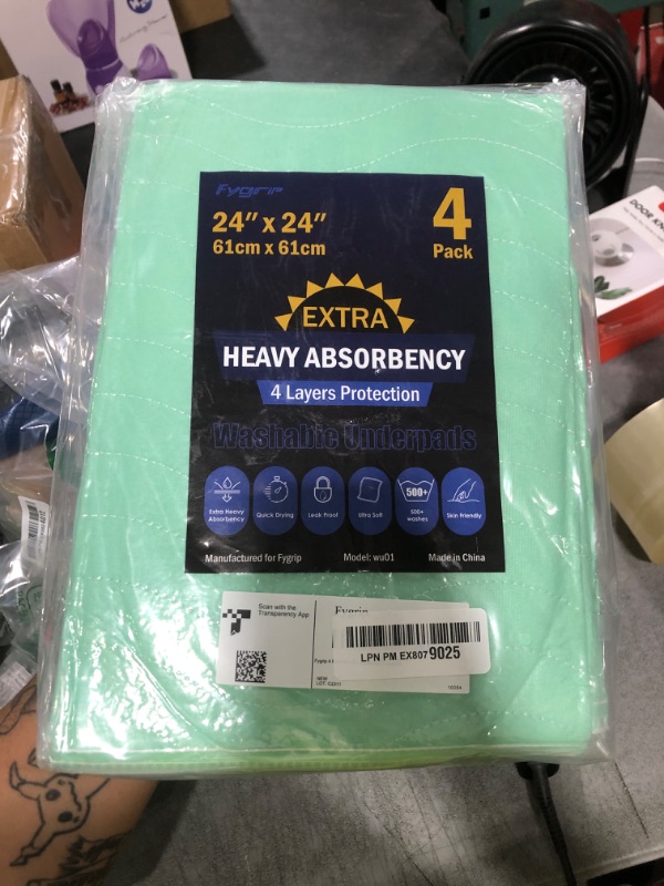 Photo 1 of 4 Pack 24” x 24” Extra Heavy Absorbency Washable Underpads, Waterproof Nursing Pads Incontinence Bed Pads, Reusable Washable Pee Pads for Dogs, Diaper Changing & Adults, Washable Puppy Pads