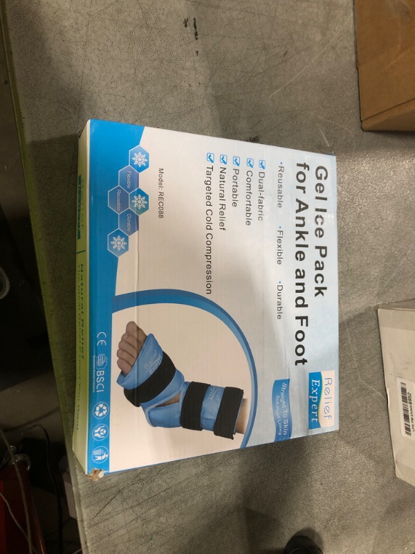 Photo 1 of Relief Expert Ankle Ice Pack Wrap – Reusable Cold Gel Pack for Foot and Heel, Dual-Sided Design with Soft Plush Lining, Flexible Cold Compress for Achilles and Ankle Support, Blue