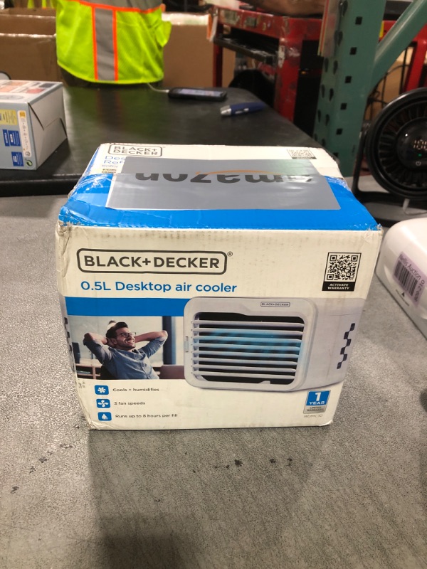 Photo 1 of BLACK+DECKER Desktop Air Cooler, Personal Portable Fan with 3-Speeds, Evaporative Air Cooler with 0.5L Water Tank, Air Cooler Fan for Desk, Home, Office, Bedroom, and more, BDMC10, White/Gray
