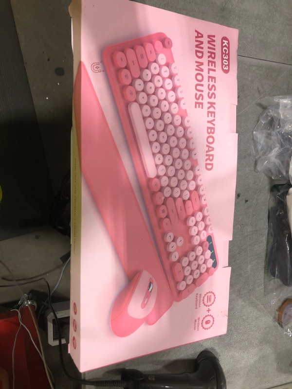 Photo 1 of Wireless Keyboard and Mouse - Cute Round Keycaps, Detachable Wrist Rest, Full-Size Retro Typewriter Keyboard with Tilt Legs, 2.4G Wireless Combo for Women, PC, Laptop, Windows - Trueque (Blush Pink)