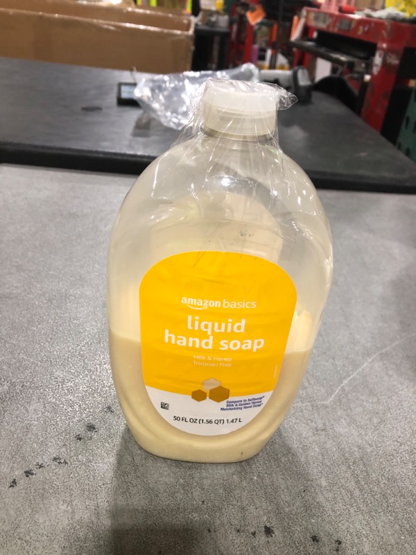 Photo 1 of Amazon Basics Liquid Hand Soap Refill, Milk and Honey Scent, Triclosan-free, 50 Fluid Ounces, Pack of 1