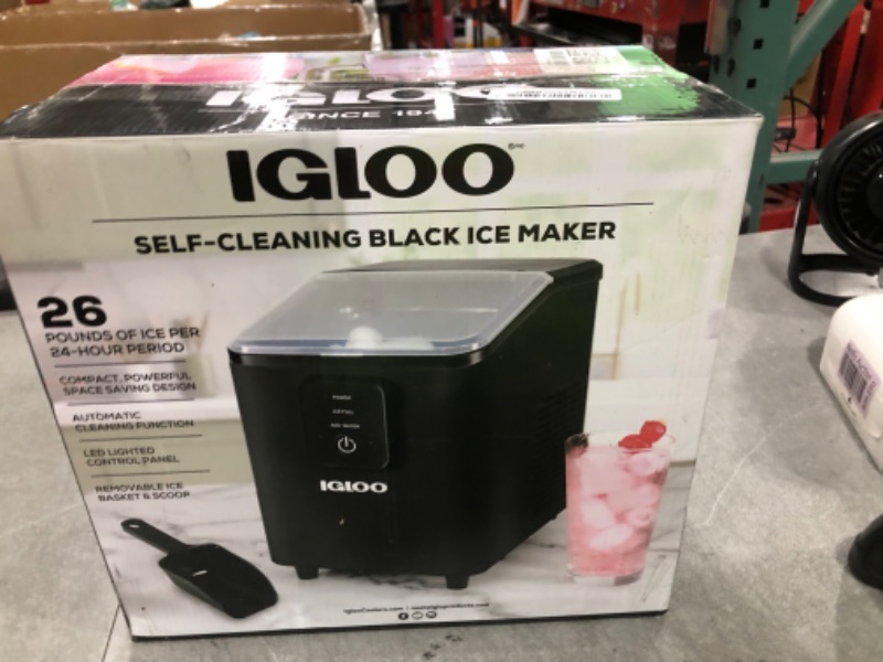 Photo 1 of Igloo Self-Cleaning Countertop Ice Maker - Compact and Portable - Creates 26 lbs. Per Day, 8 Pieces Ready Every 7-8 Minutes - Includes Ice Scoop and Basket - Black