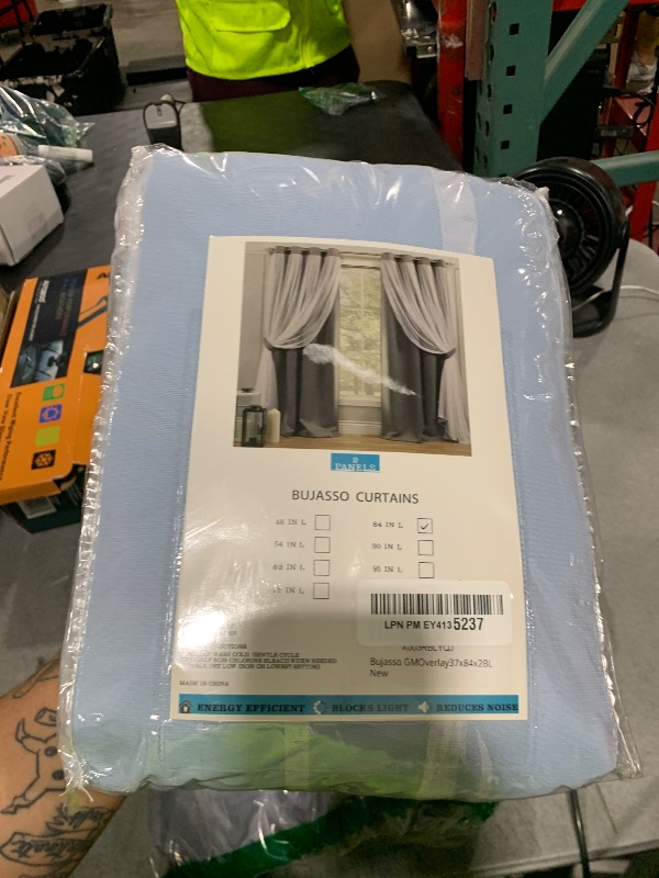Photo 1 of Bujasso Sky Blue 80% Blackout Curtains with Sheer Overlay Mix and Match Double Layer Thermal Insulated Window Panels 84 inch for Living Room Bedroom Blue Drapes with Tiebacks Grommet Top 37" Wx84 Lx2