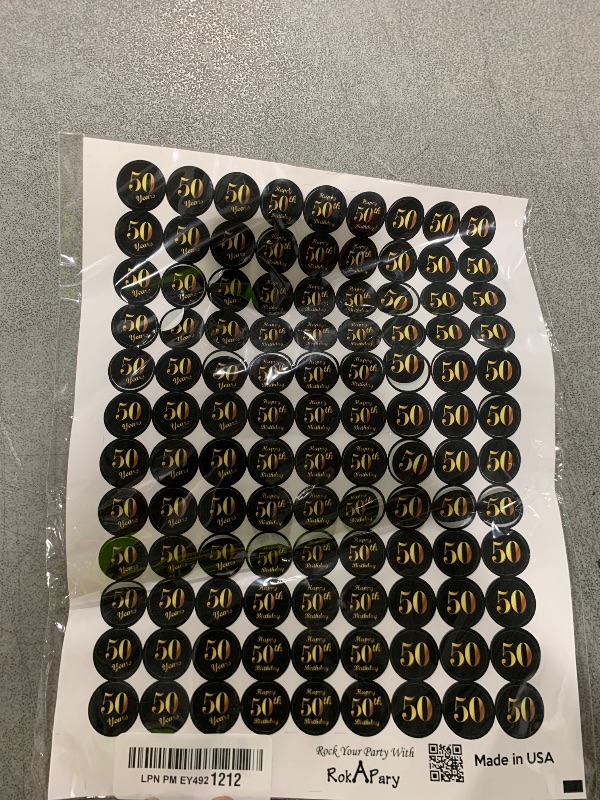 Photo 1 of 50th Birthday Black Kisses Stickers, (Set of 216) Chocolate Drops Labels Stickers for 50 Birthday, Party Favors Decor for Kisses. Made in USA,