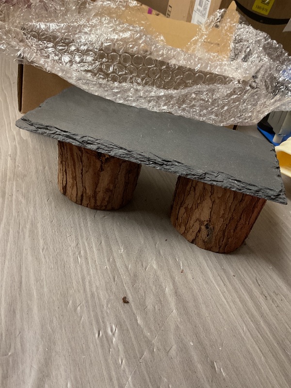 Photo 3 of GXSDJ Bearded Dragon Basking Platform,8×4×2.4inch Reptile Heat Storage Slate Stone with Wooden Pile,Gecko Heating Rocks and Hide Cave,Reptile Basking Rocks for Lizards,Snakes,Chameleon,Turtle