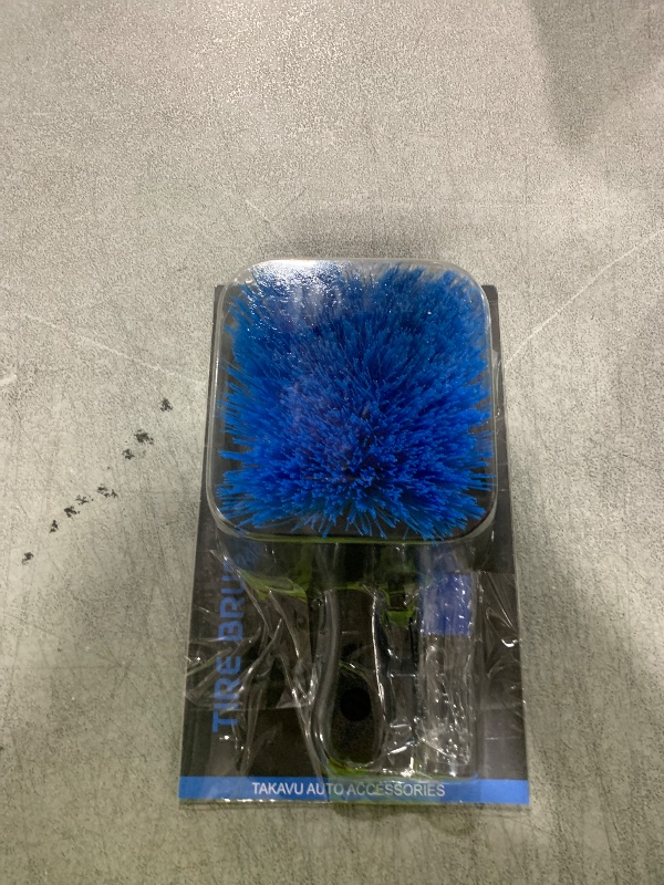 Photo 1 of TAKAVU Short Handle Wheel Tire Brush & Included Detail Brush - Car Cleaning Kit for Rims, Tires, Interior Vents, Emblems - Scratch-Safe (Blue - Stiff Bristle)