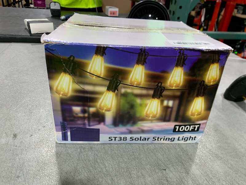Photo 1 of Solar String Lights Outdoor Waterproof 100FT with Remote, 52 LED Shatterproof ST38 Vintage Edison Bulbs, 3 Light Modes, Dimmable& Timable Hanging Lights for Outside Backyard