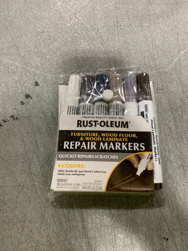 Photo 1 of Rust-Oleum Furniture, Wood Floor and Wood Laminate Repair Markers, 6 Count, White, Boardwalk, Aged Barrel, Carbon Gray, Smoke Gray and Espresso, ?Cool Tones, 376990