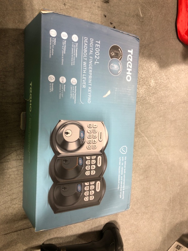 Photo 1 of TEEHO TE002L Fingerprint Door Lock with 2 Lever Handles, Keyless Entry Deadbolt with Handle Set, Electronic Keypad Deadbolt for Front Door, Auto Lock and 1 Touch Locking, Matte Black
