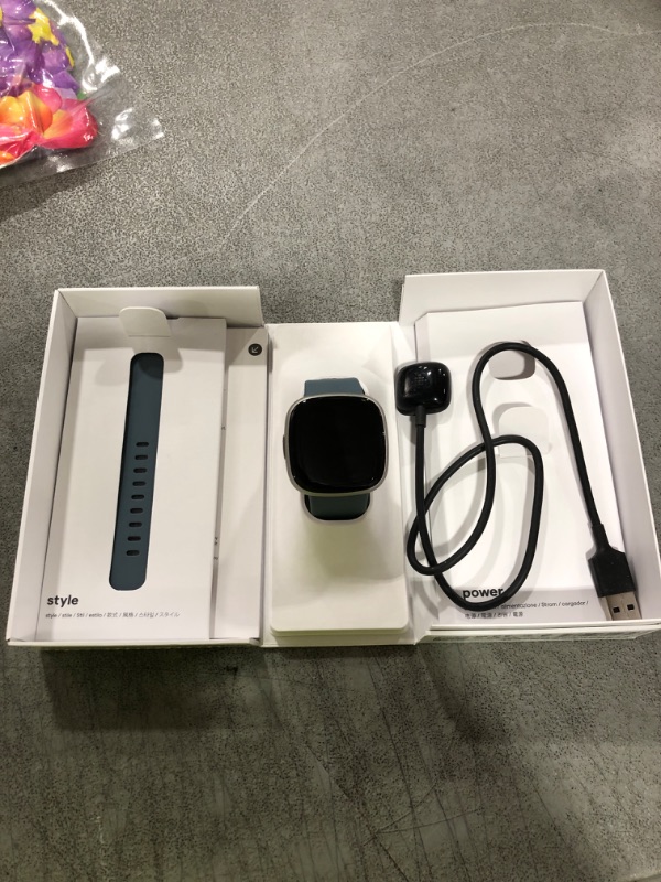 Photo 1 of Fitbit Versa 4 Fitness Smartwatch with Daily Readiness, GPS, 24/7 Heart Rate, 40+ Exercise Modes, Sleep Tracking and more, Waterfall Blue/Platinum, One Size (S & L Bands Included)