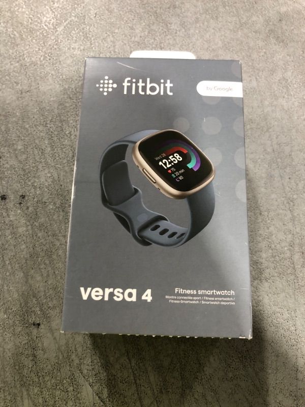 Photo 1 of Fitbit Versa 4 Fitness Smartwatch with Daily Readiness, GPS, 24/7 Heart Rate, 40+ Exercise Modes, Sleep Tracking and more, Waterfall Blue/Platinum, One Size (S & L Bands Included)