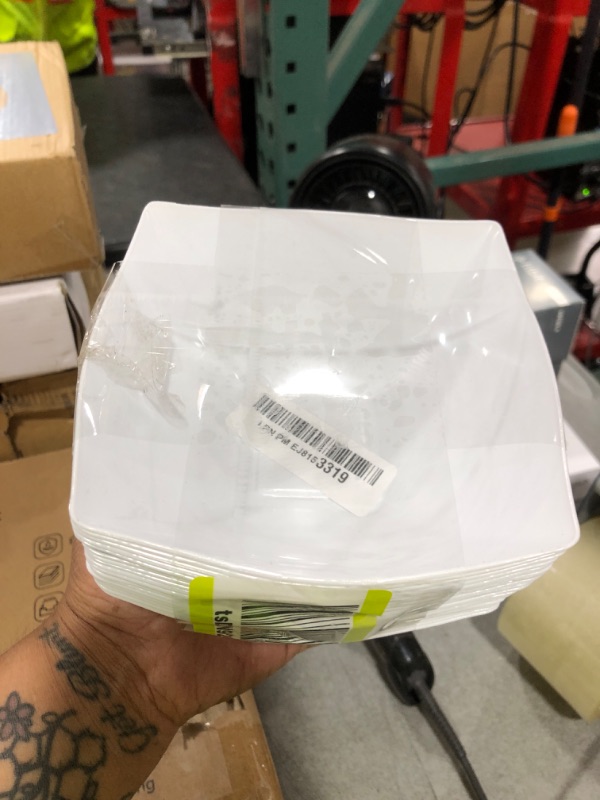 Photo 1 of R-kay 6 Pack Square Plastic Serving Bowls - White Plastic bowls 16 Oz - Premium White Bowls Disposable Heavy Duty For Weddings Catering And Birthday parties