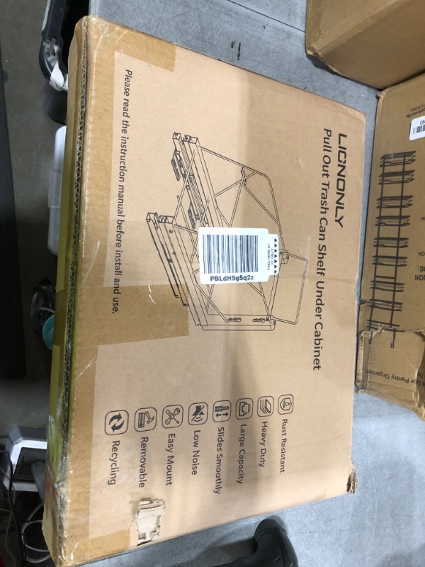 Photo 1 of LIONONLY Pull Out Trash Can Under Cabinet, Door Mount & Pull Handle Twin-Mode, Pull-Out Garbage Holder, Under Sink Pull-up Kit with Soft-Close Slides, for Kitchen, Sink, Drawer(Bin Not Included)