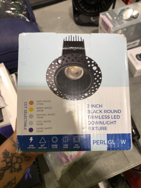 Photo 1 of Perlglow 2 inch Trimless Black Round Downlight Luminaire, High-Output, LED Recessed Light Fixtures 60° Dimmable 15W=120W, 1000 Lumens, CRI 90+, IC Rated, 5CCT Selectable 2700K|3000K|3500K|4100K|5000K