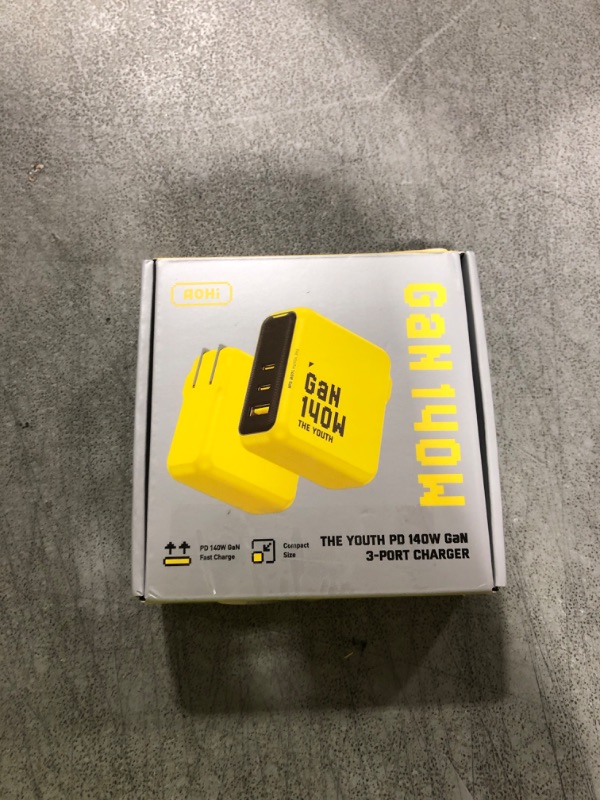 Photo 1 of AOHI Youth 140W GaN+ USB C Charger 100W Laptop Fast Charger PD3.1 PPS 3-Port USB C Wall Charger Power Adapter for MacBook Pro 16'', Dell XPS, iPhone 16/15 Pro Max, iPad Pro, Tablet, Chromebook, Yellow