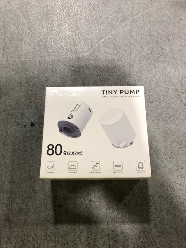 Photo 1 of FLEXTAILGEAR Tiny Portable Ultra-Mini Air Pump with 1300mAh Battery USB Rechargeable to Inflate Deflate for Pool Floats Air Bed Mattress Swimming Ring Vacuum Storage Bags (Grey)