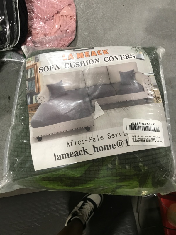 Photo 1 of LA MEACK Couch Cushion Covers for Sectional Sofa L Shape Washable Separate Seat Chaise Couch Cover Stretch Sofa Slipcovers with 2 Pcs Pillowcases(3 Seater + 1 Chaise, Green)