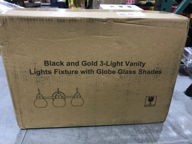 Photo 1 of Apenath 3 Lights Bathroom Light, Black Gold Vanity Light Fixture, Wall Sconces with Globe Clear Glass Shade, Farmhouse Wall Mount Lamp for Mirror, Kitchen, Porch, Living Room, Workshop