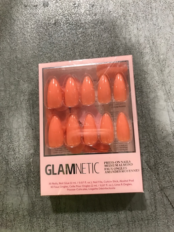 Photo 1 of Glamnetic Press On Nails - Soft Tangerine | Medium Almond Orange, Glossy Bright Fake Nails, Reusable | 15 Sizes - 30 Nail Kit with Glue