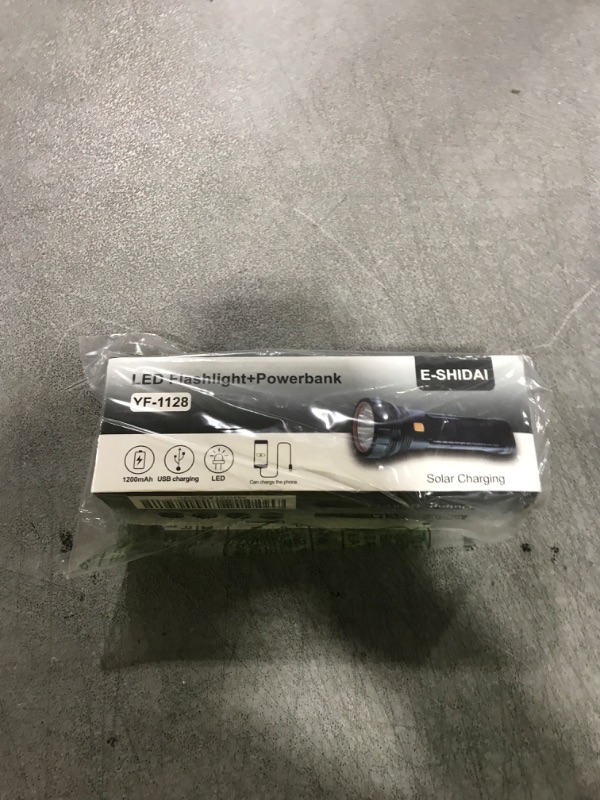 Photo 1 of E-SHIDAI Solar/Rechargeable Multi Function 1000 Lumens LED Flashlight, with Emergency Strobe Light and 1200 Mah Battery, Emergency Power Supply and USB Charging Cable, Fast Charging (1PC)