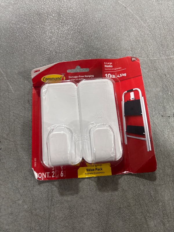 Photo 1 of Command 10 lb XL Heavyweight Hook, 2 Wall Hooks and 6 Command Strips, Damage-Free Hanging with Adhesive, Heavy Duty Hanging Great for Organization and Storage
