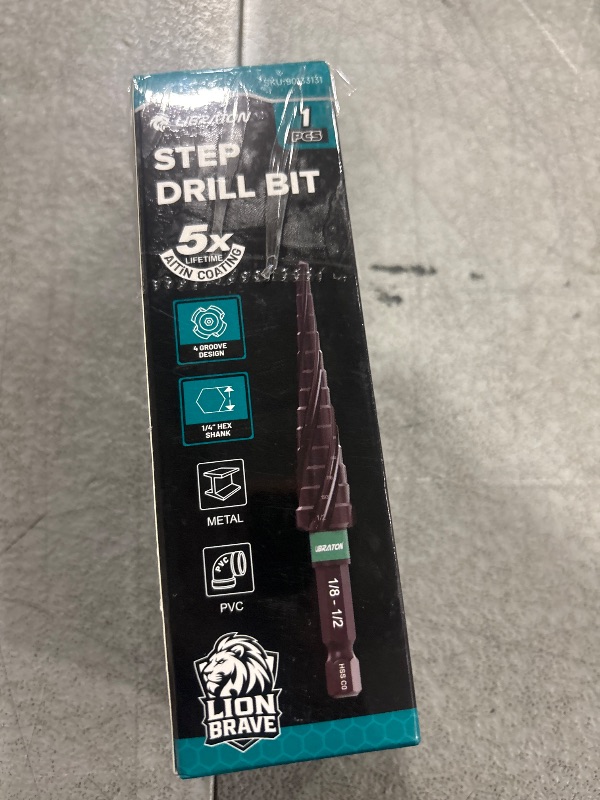 Photo 1 of LIBRATON Four Spiral Flute Step Drill Bit, M35 Cobalt Unibit Step Drill Bit Set 1/8"-1/2", AlTiN Coated Step Bits, Four Spiral Flute, 1/4" Hex Shank for Metal, Stainless Steel, Aluminum, Plastic