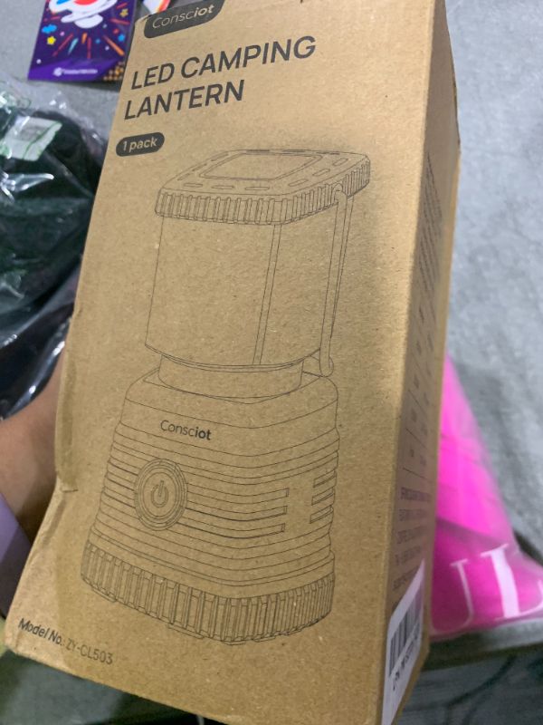 Photo 1 of LED Camping Lantern, Consciot Battery Powered LED Lantern Flashlight, 1000LM, 4 Light Modes, IPX4 Waterproof, Survival Kits for Indoor Outdoor, Emergency Light for Home Power Outages, Hurricane, Storm