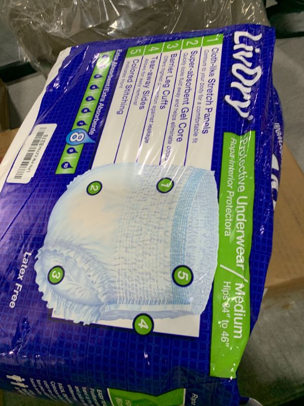Photo 1 of LivDry Adult Incontinence Underwear, Extra Absorbency Adult Diapers, Leak Protection, Medium, 19-Pack