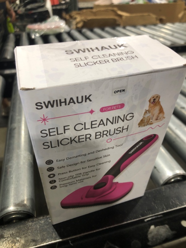 Photo 1 of Swihauk Self Cleaning Slicker Brush for Dogs & Cats - Skin Friendly Grooming, Deshedding, Hair Removal for Puppies & Long/Short Haired Pets, Pet Supplies Accessory, Pink