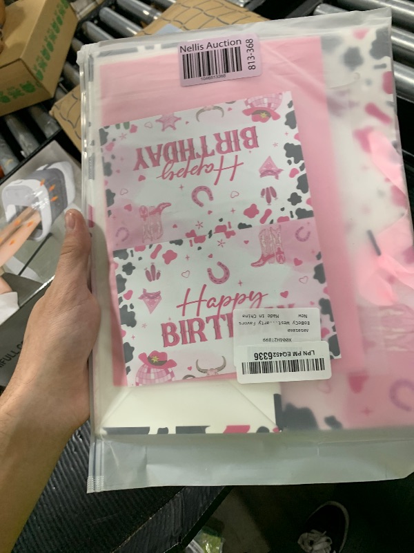 Photo 1 of EoBeCy Western Cowgirl Birthday Gift Bag, Pink Cow Print, 11.8 x 9.8 x 5.3 inches, Includes Gift Bag, Birthday Card, Tissue Paper
