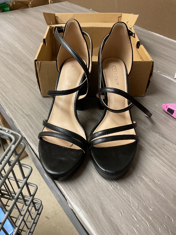Photo 1 of CELLENZ Women Strappy Platform Heels: Open Toe Pumps Sandals - Black Dressy Comfy Block Heeled - Chunky Prom Party Night Graduation Size 6