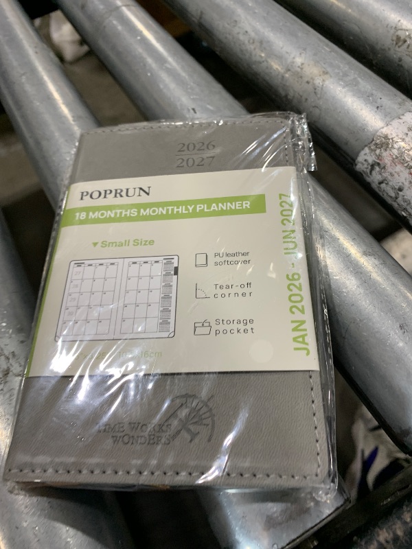 Photo 1 of POPRUN Pocket Monthly Planner 2026-2027 (Pocket- 4''x 6.25'' Soft Leather Cover) - 18 Month Calendar Book for Purse (Jan.2026 - Jun. 2027), 100 GSM Thick Paper - Grey