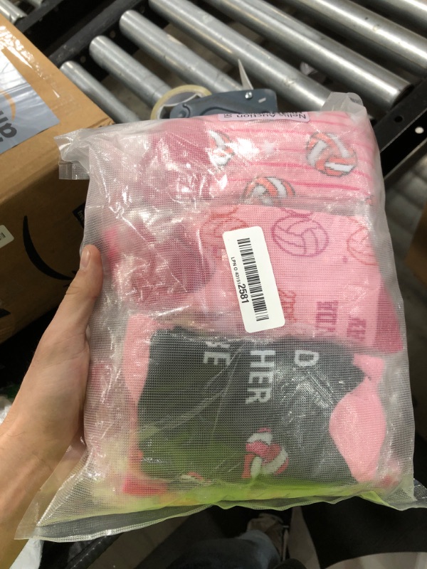 Photo 1 of Patelai 12 Pairs Pink Volleyball Socks for Women Funny Novelty Crew Sock Bulk Sport Socks Gifts for Volleyball Lovers Female Players Athletes Coach