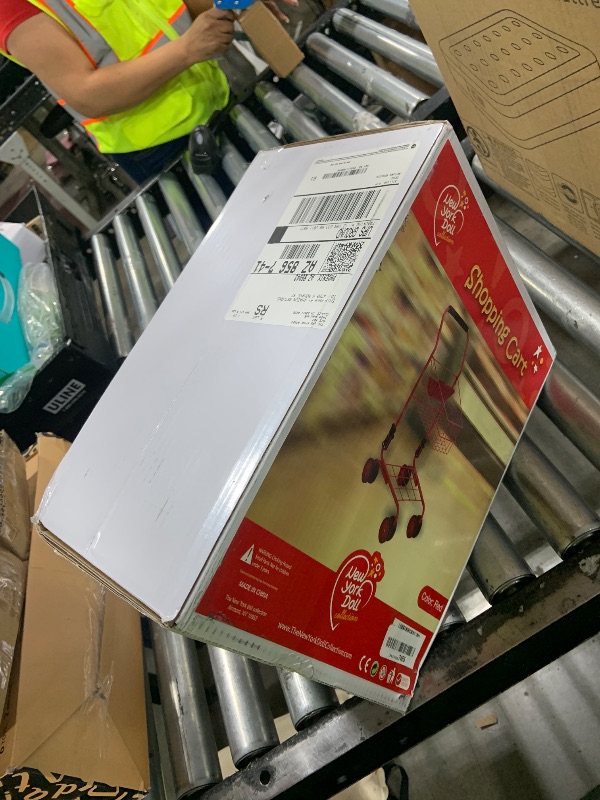 Photo 1 of The New York Doll Collection Toy Shopping Cart for Kids and Toddler - Includes Food - Folds for Easy Storage - with Sturdy Metal Frame (Red)