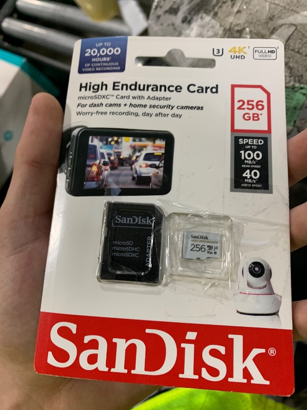 Photo 1 of SanDisk 256GB High Endurance Video microSDXC Card with Adapter for Dash Cam and Home Monitoring systems - C10, U3, V30, 4K UHD, Micro SD Card - SDSQQNR-256G-GN6IA