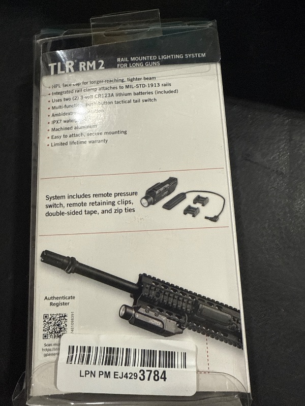 Photo 1 of Streamlight 69450 TLR RM 2 Compact, Portable Rail-Mounted LED Tactical Lighting System with Tail Loc, Remote Switch, and 2 Lithium Batteries, Black