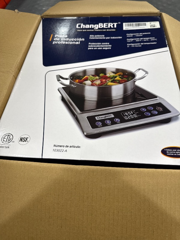 Photo 1 of ChangBERT Portable Induction Cooktop, NSF Certified Pro Induction Hot Plate, Powerful 1800W with Large 8" Heating Coil, Premium Stainless Steel, 18 Temp Settings Commercial Grade Countertop Burner