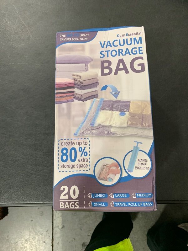 Photo 1 of 20 Pack Vacuum Storage Bags, Space Saver Bags (4 Jumbo/4 Large/4 Medium/4 Small/4 Roll) Compression for Comforters and Blankets, Sealer Clothes Storage, Hand Pump Included