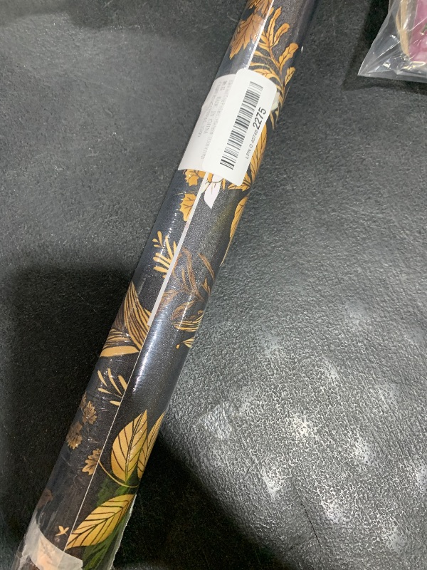 Photo 1 of VOLEAAR Dark Floral Peel and Stick Wallpaper, Vintage Leaf Pattern Black Gold Self Adhesive Removable Wallpaper for Bedroom Cabinet Kitchen, Vinyl Modern Contact Paper Retro Black Gold 17.5In x 118In